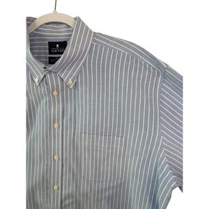 Stafford Button Down Long Sleeve Shirt 18 34-35 Blue Striped